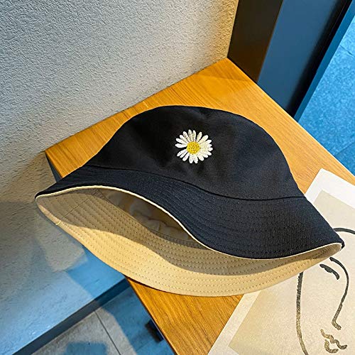 Primavera Mujer Sombreros De Pesca con Cubo Protector Solar Gorra De Sol Margaritas Pequeñas Ropa De Doble Cara Sombrero De Pescador De Señora De Primavera Negro Y Blancoenvío Gratis