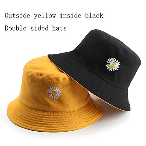 Primavera Mujer Sombreros De Pesca con Cubo Protector Solar Gorra De Sol Margaritas Pequeñas Ropa De Doble Cara Sombrero De Pescador De Señora De Primavera Negro Y Blancoenvío Gratis