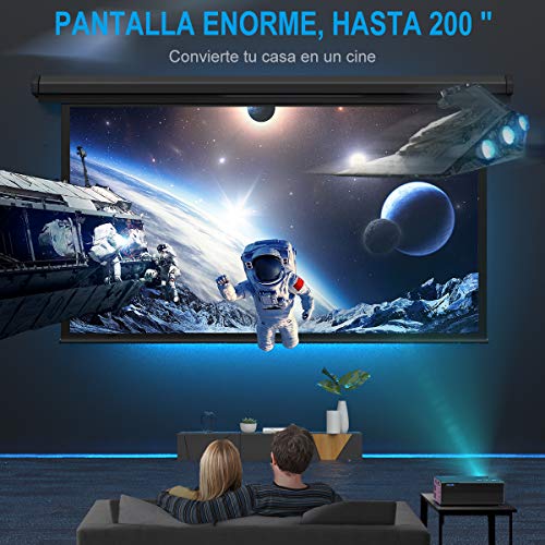 Proyector, WiMiUS 5500 Lúmenes Proyector de Cine en Casa Full HD Soporta 1080P Audio Hi-Fi Pantalla de 200'', Mini Vídeo Proyector portátil LED 60000 Horas para TV Stick/ PS4/ PC/ HDMI/ VGA/ AV/ USB