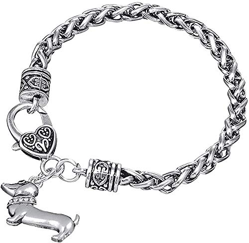 Pulsera Marrón Piedra de Cristal Dachshund Perro Pet Charm Broche de Langosta Pulsera para Amante de los Animales Longitud de Cadena 20Cm Hombre Mujer Pulsera Brazalete Hermana Regalo