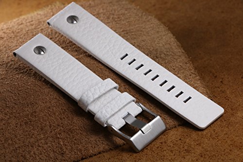 Pulseras de Reloj de Gran tamaño de 28 mm de los Hombres Correas de Repuesto Extra Ancho arrugados de Cuero Blanco con el Remache