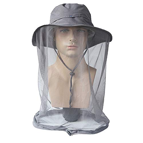 QCHOMEE Sombrero de Sol Unisex de 360 Grados, protección Solar contra Rayos UV, Visera con mosquitera antiinsectos y Mosquitos, para Acampada, Senderismo, Pesca, Escalada, Ciclismo, Moto, Gris Oscuro