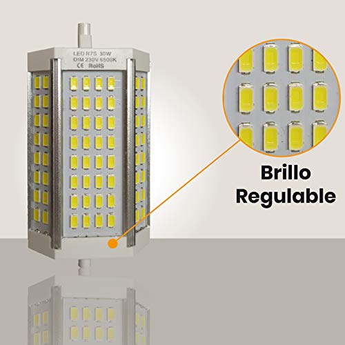 R7s LED 118mm 30w Led Regulable. Color Blanco Cálido (3000K). 3000 Lumenes. Sin ventilador. A++