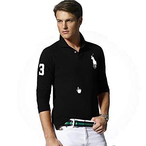 Ralph Lauren Polo de Manga Larga Big Pony Custom Fit (L, Negro)