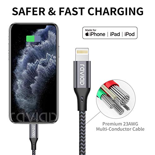 RAVIAD Cable Cargador iPhone [1.2M 4Pack] Cable Lightning Carga Rápida Trenzado de Nylon Cable iPhone Compatible con iPhone 11 Pro XS MAX XR X 8 Plus 7 Plus 6S 6 Plus 5 5S 5C SE iPad iPod