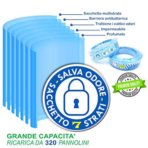 Recarga de cerdo Foppapedretti compatibles con sistema de eliminación de pañales Angel care y Litter Locker II (6 unidades 1920 pañales) bolsa perfumada