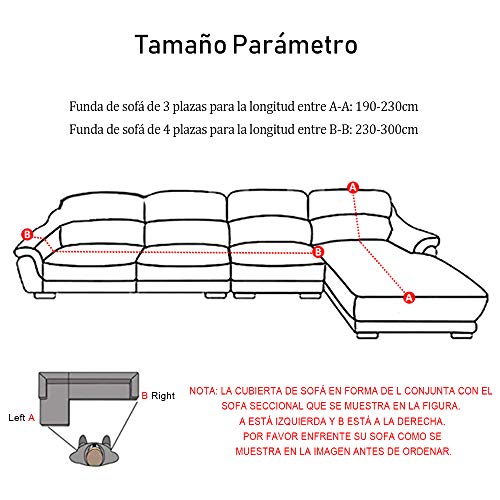 Relax love Funda de Sofá Chaise Longue Brazo Izquierda Elástica Modelo,diseñada para una combinación de 2 Piezas,TAMAÑO Desde 190 a 300cm (Gris, 190-230cm+230-300cm)