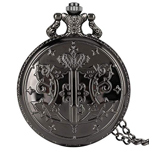 Reloj de bolsillo típico con patrón de mayordomo negro para hombres Relojes de bolsillo de cuarzo con esfera verde agradable para papá Reloj colgante de cadena delgada de aleación duradera para h