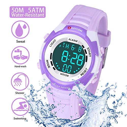 Relojes de Pulsera Electrónicos para Niños Niños Digital Relojes Deportes–5 ATM Reloj Deportivo Impermeable al Aire Libre con Alarma Cronómetro Luces de Colores de Fondo (Morado)