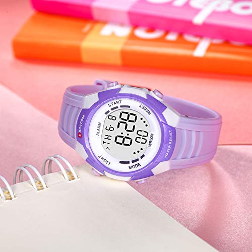 Relojes de Pulsera Electrónicos para Niños Niños Digital Relojes Deportes–5 ATM Reloj Deportivo Impermeable al Aire Libre con Alarma Cronómetro Luces de Colores de Fondo (Morado)