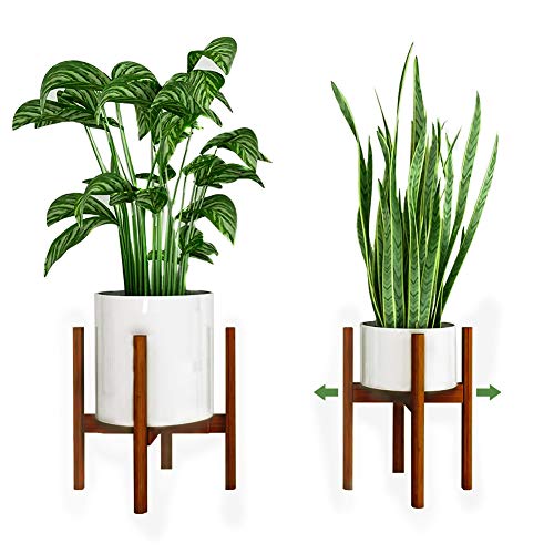 Reservilla Mid Century Wood Soporte ajustable para plantas, moderno soporte para macetas, para interiores y exteriores, 21-30 cm, Brown-1PC.