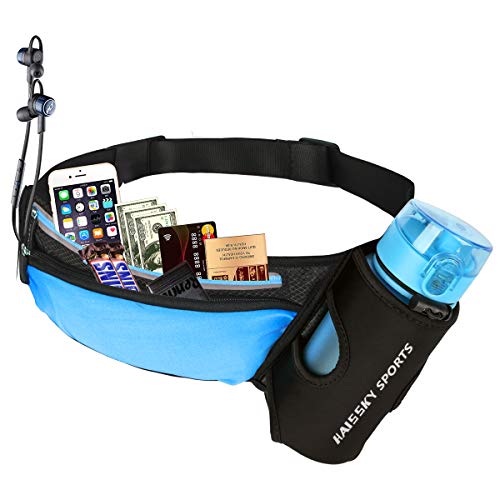 Riñonera Cinturón Running Belt Deportivo con Botella Agua Bolsa impermeable, Alta Ccapacidad Conveniente para iPhone XS MAX/XS/XR/X/8 plus/7 plus, Para Deportes Al Aire Libre (Azul)