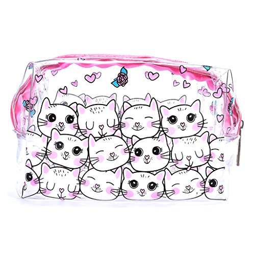 RK-HYTQWR Lindo Transparente plástico Transparente PVC Viaje Maquillaje cosmético artículos de tocador Bolsa con Cremallera Bolsa, Bolsa de cosméticos de gelatina de Gato, Gato