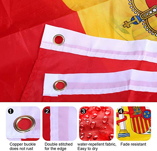 RYMALL Bandera España Grande, 2pcs Bandera de España, Resistente a la Intemperie, 90 x 150 cm