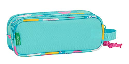 safta 812051513 Estuche portatodo Doble 2 Cremalleras Escolar Benetton, Azul