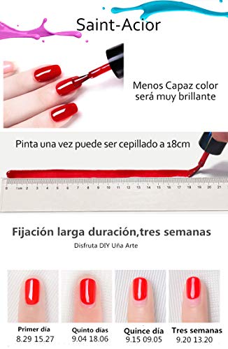 Saint-Acior Kit Uñas de Gel 10pcs Esmalte Semipermanente Gel Uñas 48W UV Lámpara Doble Luz Top Coat Base Coat Kit de Manicura