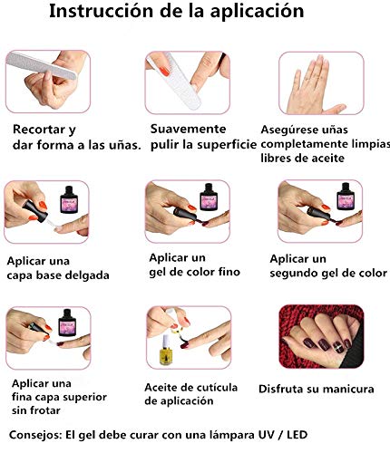 Saint-Acior Kit Uñas de Gel 10pcs Esmalte Semipermanente Gel Uñas 48W UV Lámpara Doble Luz Top Coat Base Coat Kit de Manicura