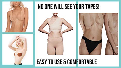 SandySkin Boob Tape, Sujetador Adhesivo para Copa A-E | Cinta para el Cuerpo | Invisible Push Up sin Tirantes Cómoda Cinta de Levantamiento de Senos + BONUS