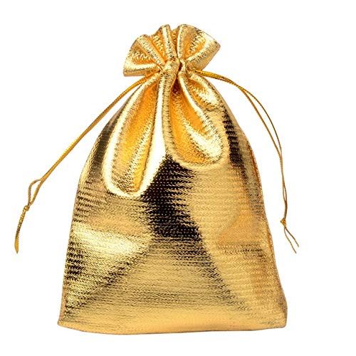 SASDA 50pcs / Bag 7x9cm 9x12cm 10x15cm de Asas del Bolso de Plata Ajustable pequeñas Bolsas de Regalo pequeña joyería de Oro de la Cinta/Terciopelo Color, Regalo de Boda Pocket PC,Oro,9x12cm