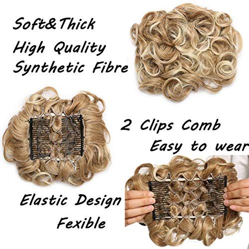 Scrunchy Updo Combs Extensiones de cabello de cola de caballo Clip en moño Garra Mandíbula en rosquilla Moños Urdimbre alrededor del postizo Ondulado Rizado Más claro Marrón ceniza Mezcla Rubio blan