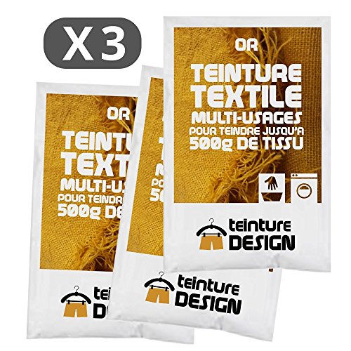 Set de 3 bolsas de tinte textil – Oro – Teintures universales para ropa y telas naturales