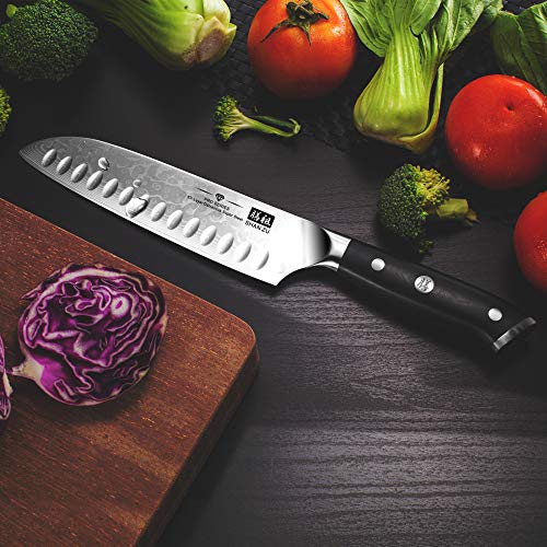 SHAN ZU Cuchillo de Damasco Cuchillo Santoku Acero 67 Capas de Acero - PRO Series