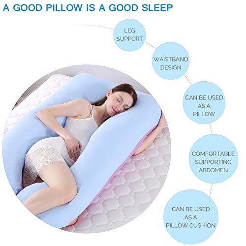 SHANNA - Almohada extragrande para adultos, almohada corporal para embarazadas y maternidad, en forma de U, con funda extraíble y lavable, 70 x 130 cm, algodón, Azul + morado., 70*130CM