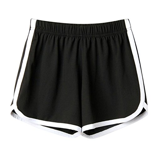 SHOBDW Las Mujeres de Moda señora de la Cintura elástica Verano sólido hasta la Rodilla cómodos Pantalones Cortos Deportivos Pantalones Casuales de Playa (M, Negro)