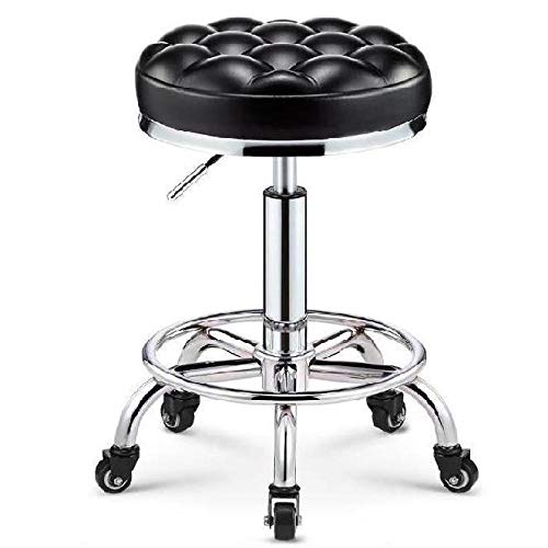 Sillones Peluqueria con Rueditas，Silla Tatuador con Negro PU Cuero Sintético Asiento，Altura Regulable 45-58 cm，160kg de Capacidad de Carga，Silla Trabajo Taburete Ruedaspara Beauty Salon Kitchen SPA,