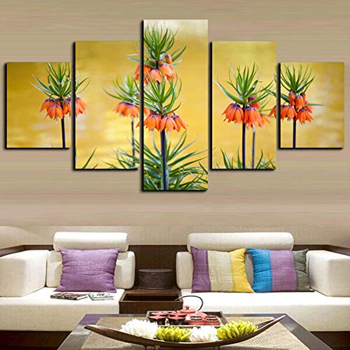 SILUYU-Impresiones sobre Lienzo 5 Piezas,Cuadro,Modular Casa Decoración,Arte Moderno,HD Print Pintura,No Tejido,Mural,Pegatina,Regalopequeñas Flores Hermosas,con Marco,S:100 * 50Cm