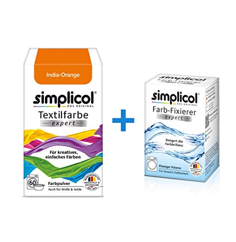 Simplicol Expert + fijador del Color Paquete de Kombi Fabric Dye: Tinte de Coloración para Textiles: Lavado a Mano o Lavadora - Naranja