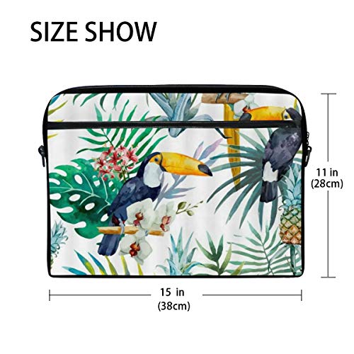 SIONOLY 15-15.4 Inch Estuche para Laptop,Acuarela Coloridas Plantas Tojas De Plátano Piña Tucán Loro,Nueva computadora portátil Messenger Satchel Maletín Bolsas de Hombro de Trabajo 15-15.4"