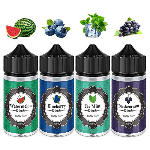 Smorter 100mlx4 Vape Liquid Premium Ecig Vape Juice E Juice Juicy Flavors 70/30 Eliquid Watermelon Blueberry Ice Mint Grosella negra para cigarrillo electrónico Vape Pen Mod Starter Kit Sin nicotina