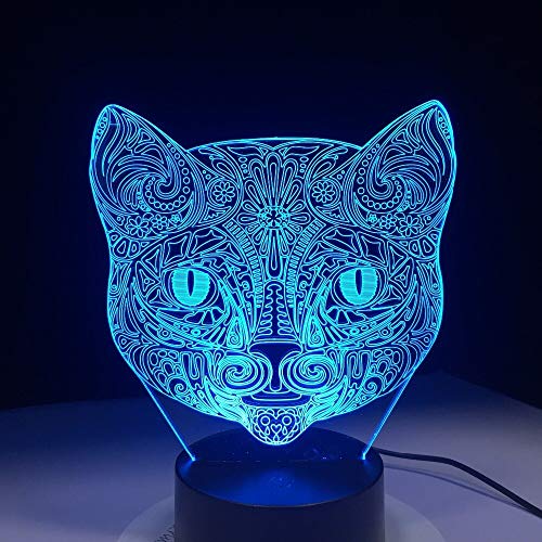 Solo 1 pieza Cool Animal Light 3D Vision Walking Cat Night Light para n Cambio de color Dormitorio Mood Baby Nightlight Cat Face Lamp