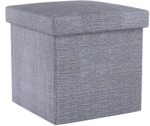 SONGMICS 38 x 38 x 38 cm Baúl Puff Taburete para almacenaje Plegable Carga máxima de 300 kg Tejido Lino Imitado Antracita LSF27H