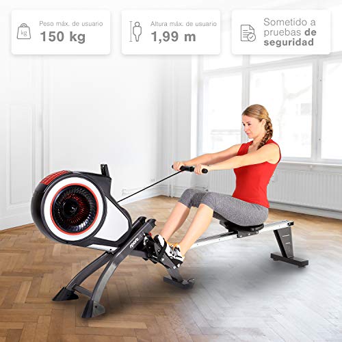 SportPlus Máquina de Remo Fitness para Uso Interior – Incluye Receptor de Ritmo Cardíaco de 5 kHz en de Remo – Máquina de Remo Plegable – Máx. Peso Usuario 150 Kg