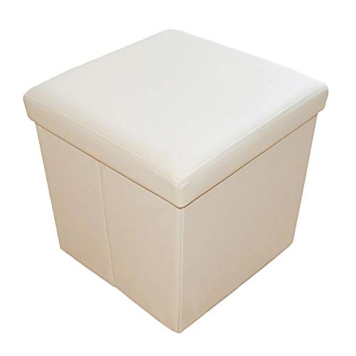 Stylehome Asiento de banco, caja con espacio de almacenamiento plegable, soporta hasta 300 kg, piel sintética, 38 x 38 x 38 cm, piel sintética, blanco roto, 38 x 38 x 38 cm