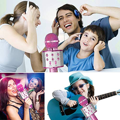 Suntop Micrófono Karaoke Bluetooth, Micrófono Inalámbrico Bluetooth, Bluetooth Altavoz, Micrófono Karaoke Portátil para KTV, Micrófono Wireless Bluetooth Compatibile con PC/iPad/iPhone