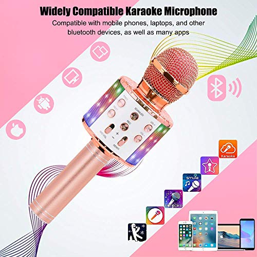 SunTop Micrófono Karaoke Bluetooth, Microfono Inalámbrico Karaoke, Portátil con Altavoz y Luces LED, Reproductor KTV doméstico con función de grabación