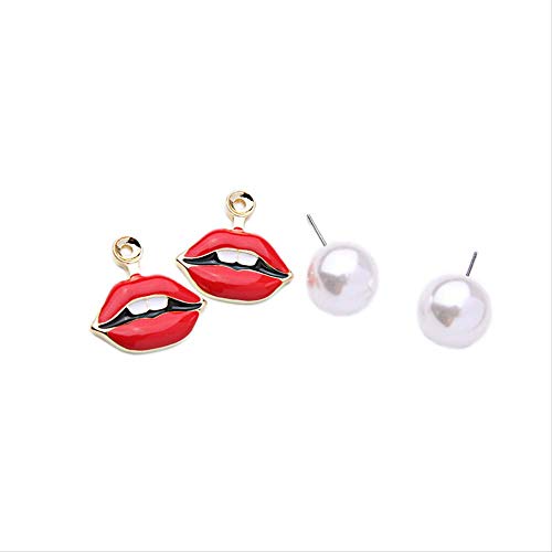 SupKey.L Marca de aleación de Esmalte Labio Rojo Simulado Pendientes de Perlas Verano Todo-fósforo Mujeres Accesorios Stud Pendientes