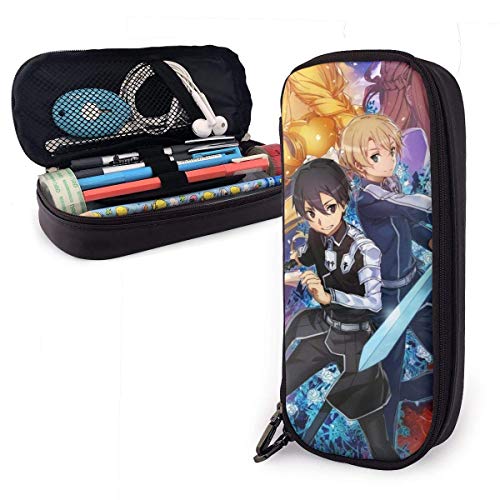 Sword Art Online Funda de lápiz de cuero Bolsa de lápices Bolsa de maquillaje para escuela/oficina