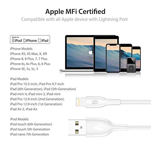 Syncwire Cargador iPhone 1M Cable Lightning iPhone - [Apple MFi Certificado] - Cargador Cable Lightning Apple Compatible con iPhone XS MAX XR X 8 Plus 7 Plus 6S 6 Plus 5 5S 5C SE iPad-Blanco