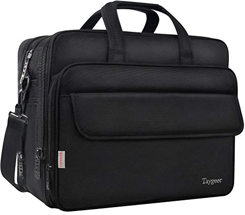 Taygeer - Bolso para ordenador portátil de 17 pulgadas,bolsa de mensajero expansible para computadora,bolso de hombro para oficina de viaje resistente al agua,maletín para llevar en la mano,negro