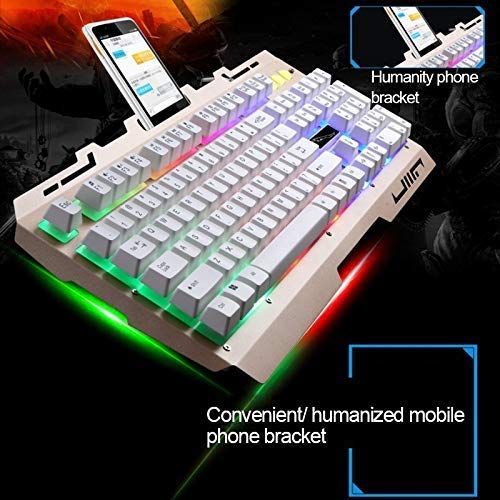 Teclado de ordenador Accesorios, USB con cable de luz de fondo del juego óptico ratón y el teclado Conjunto, teclado Longitud del cable: 1,35 m, Longitud del ratón del cable: 1,3 m (Color: Blanco) (Co