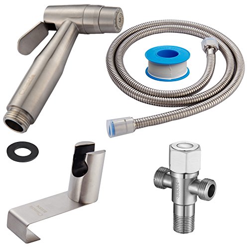 Tecmolog Ducha Bidet 2 Modos Mano Grifos de Bidé Shattaf Pulverizador Acero Inoxidable Grifo Bidet Portatil para WC, con Soporte Ducha, Valvula Desviadora y Manguera Ducha 1.2m, WS024AF2