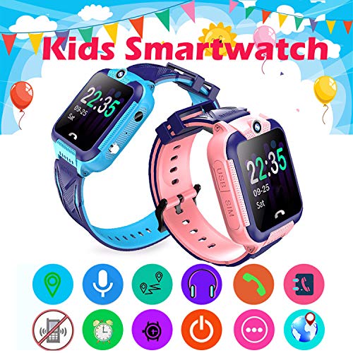 TeléFono Smartwatch Para NiñOs - LBS Tracker Watch Para NiñOs NiñAs, Reloj Inteligente Con Sos Llamada Juegos De MatemáTicas Linterna CáMara TáCtil Completa Reloj De Pulsera De Vacaciones Regalos