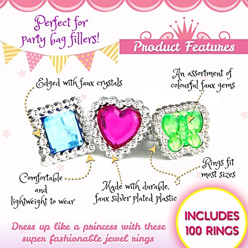 The Twiddlers 100 Pcs Anillos Ajustables Chispean Para Niñas - Princesa Joyas Anillos De Dedo Fingir Jugar Y Vestir Anillos Pequeñas - Detalles Y Cumpleaños Rellenos Bolsas De Fiesta, Premios De Clase