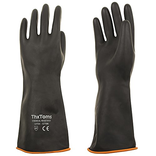 ThxToms - Guantes de látex resistentes a los ácidos, a los alcaloides y al aceite, negro