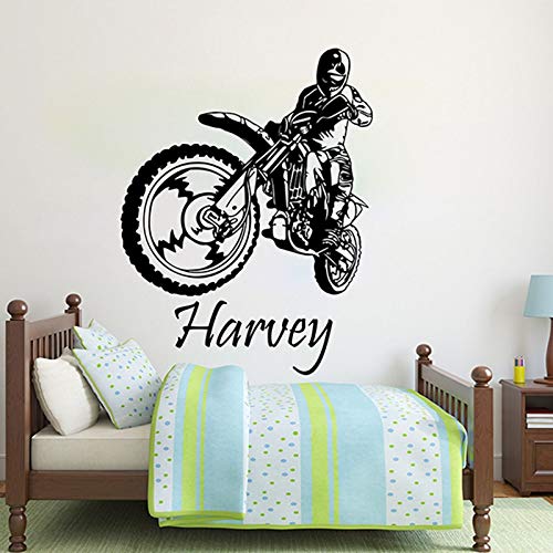 Tianpengyuanshuai Nombre Personalizado Motocross Boy Room Wall Decal Motorsport Kids Wall Decal Room -81x63cm