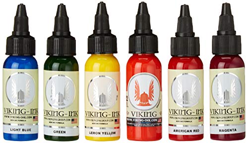 Tinta para tatuaje - KIT 6 COLORS 0.5oz (15ml) - VIKING INK USA - Los mejores colores y negros en tintas para tatuaje del mercado - VEGANAS